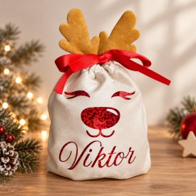 Egyedi mikulás zsák, szarvasos mintával